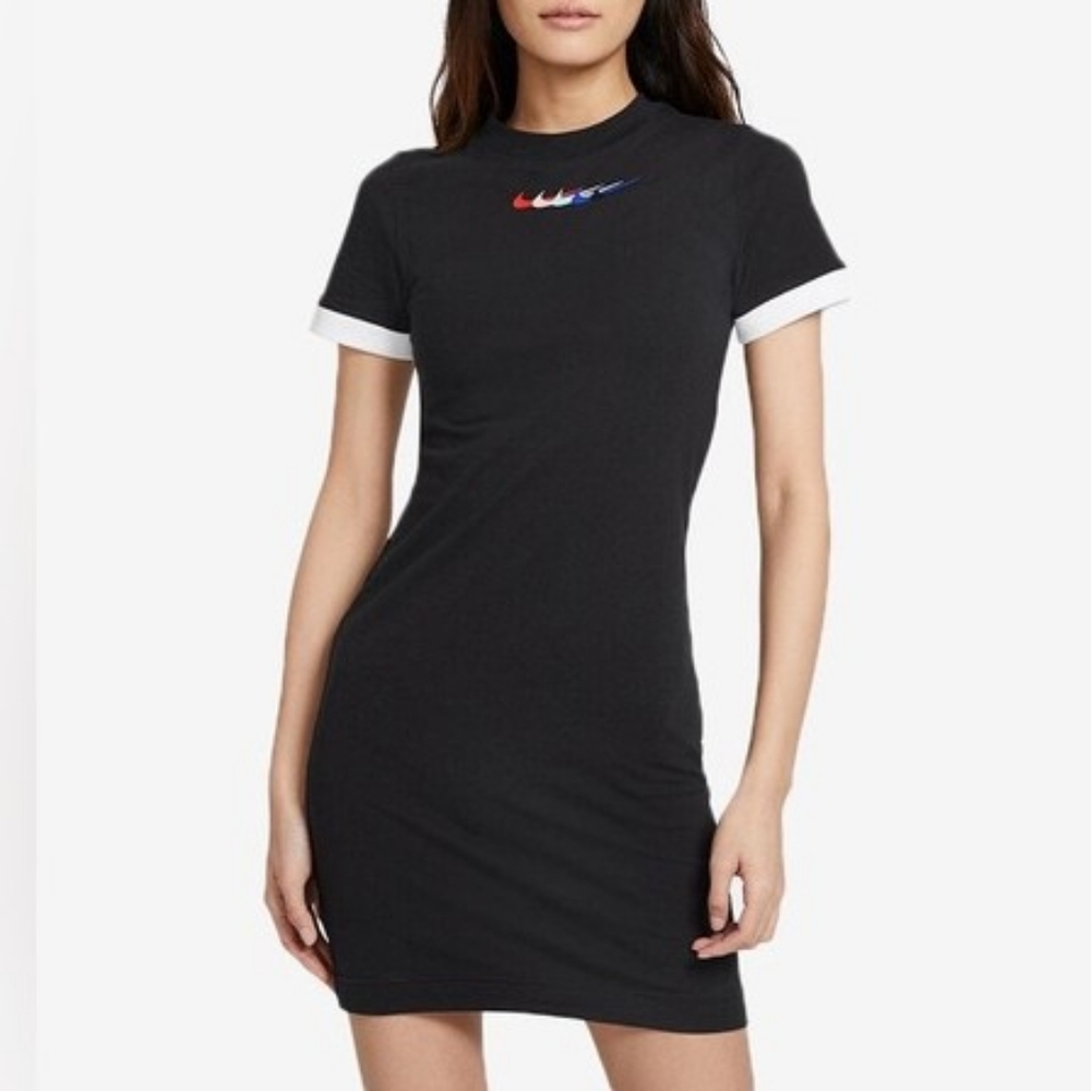 Nike Black Short Sleeve Multicolor Logo Mini Activewear T-Shirt Tee Dress Large